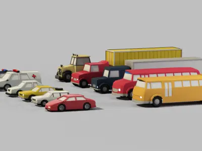 Pack of 11 low poly land Vehicles Low-poly 3D model