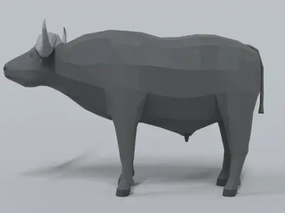Low Poly Cartoon African Buffalo Low-poly 3D model