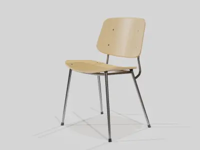 Soborg Metal Base Chair-lacquered oak and Chromed Low-poly 3D model