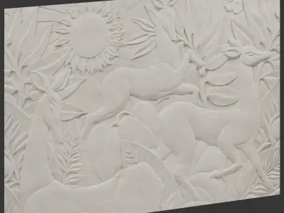 Bas-relief with deer Low-poly 3D model