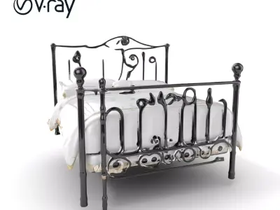 Ornate Black Metal Bed Model Pack Low-poly 3D model