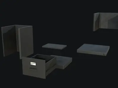 Filing Cabinet Modular Black PBR Game Ready Low-poly 3D model