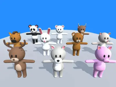 Lowpoly Animal Characters - Cartoon Humanoid Animal Characters Low-poly 3D model