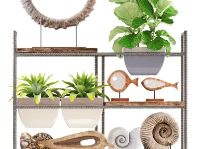 rack with the decor of figurines and plants 3D model