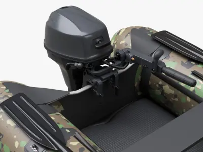 Inflatable Boat 02 camouflage with outboard boat motor 3D model