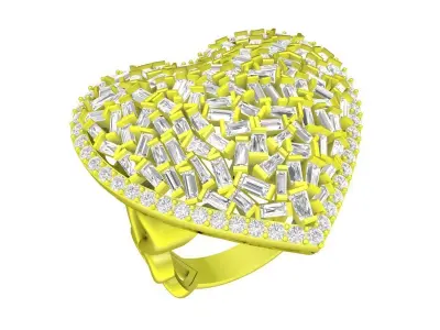 7413 luxury diamond straight baguette heart women ring 3D print model