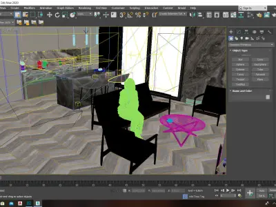 Modern Kitchen and Livingroom with decorative details 3D Model 3D model