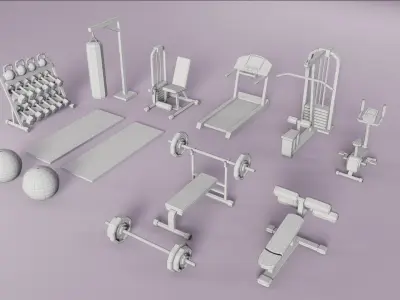 Gym Equipment Set Low-poly 3D model