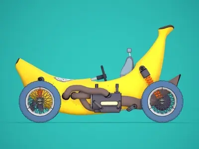 Banana Car Cartoonish Sylized Low-poly 3D model