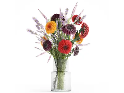 Bouquet of wildflowers chrysanthemum Lavender in a vase 396 3D model