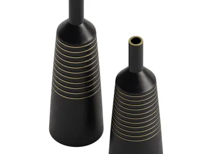 Matte Black Gold Lined Vases 3D model