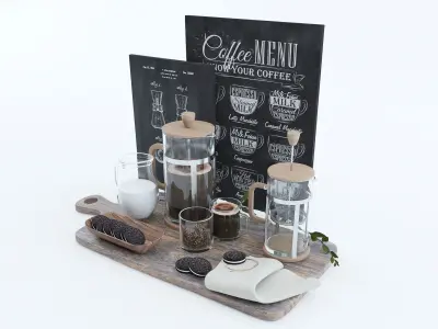 French Press and Coffee Set 3D model