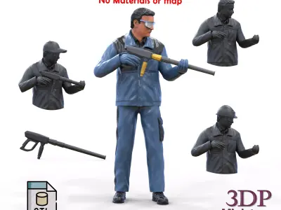 N5 Carwash worker with High-Pressure or Foam Gun Machine 3D print model