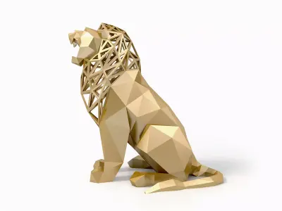 Low Poly Lion golden sculpture Low-poly 3D model