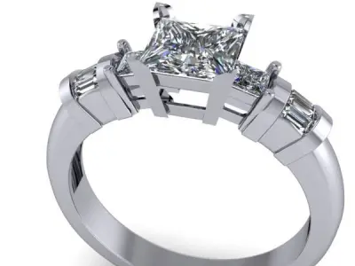 1 carat PrincessCut vintage Baguette side details ring 3D print model