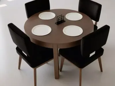 Stylish 3D Dining Table Set Pack  2 Unique Designs with Chairs Low-poly 3D model