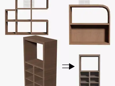 Deco BookShelfs Wood Style Scape Lignum Lot 2 Group N1- Low Low-poly 3D model