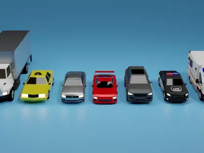 Rigged Low Poly Car Collection Low-poly 3D model