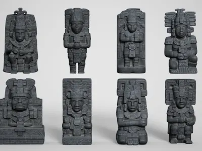 8 Mayan Statues - 241212 Low-poly 3D model