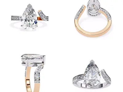 Pear-Cut Luxury Engagement Ring STL and 3DM Jewellery CAD Model 3D print model