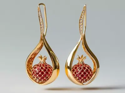 Pomegranate Drop Earrings 3D Printable Jewelry Model  3D print model