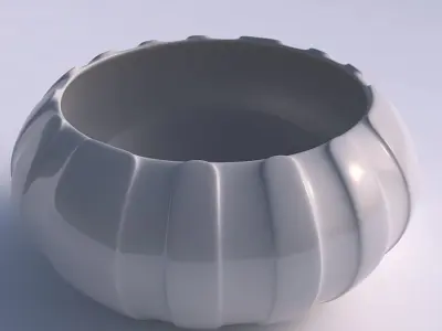 Bowl spheric squeezed wide with smooth vertical ribbons 3D print model