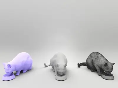 Cat with food bowl 37 Low-poly 3D model