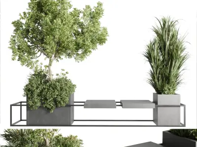 Urban Environment - Urban Furniture - Green Benches With tree 40 Low-poly 3D model