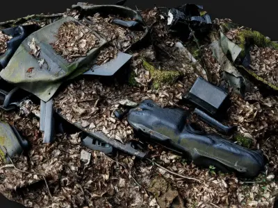 car parts junkyard forest trash PBR photogrammetry Low-poly 3D model