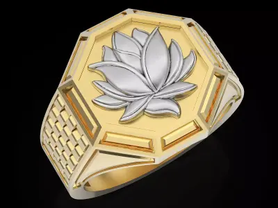 Lotus man ring Sculpture jewelry Gold  3D print model