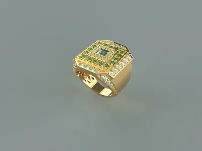Men ring with emerald and diamonds 3D print model