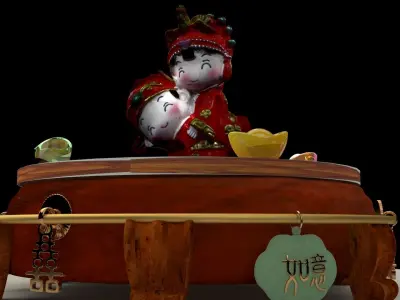 Chinese wedding carry bride doll 3D model
