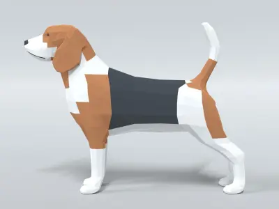 Low Poly Cartoon Beagle Dog Low-poly 3D model