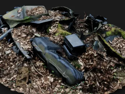 car parts junkyard forest trash PBR photogrammetry Low-poly 3D model