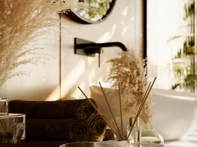 Warm Wood Bathroom Cinema 4D and Corona 3D model