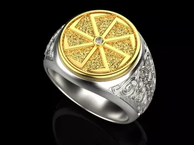 ring with Kolovrat and diamond 3D print model