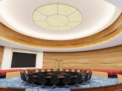 Luxury Round Conference Room with Wood Panel Walls 3D model