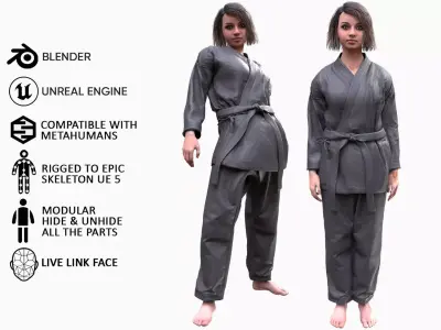 Woman - Martial Uniform 1 - Modular - Rigged Low-poly 3D model