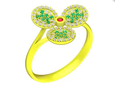 Elegant Clover Pave Gemstone Ring for Women 4811 3D print model