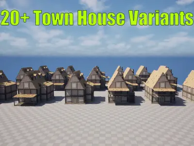 20 House Variants - 4K NEXT GEN game-ready models of town houses Low-poly 3D model