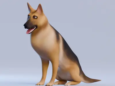 Low poly - Stylized dog - German Shepherd Low-poly 3D model