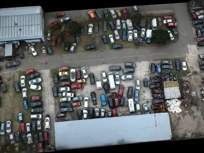 abandoned cars wreckage terrain  drone scan 3D model