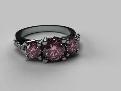Ladies Three Stone Diamond Ring Engagement Gold Silver Platinum 3D print model