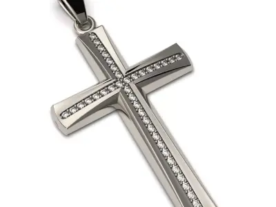 G0464 sterling silver cross pendant with diamonds 3D print model