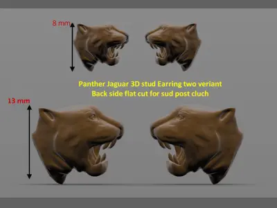 Panther Head Pendant Studs 3D print model