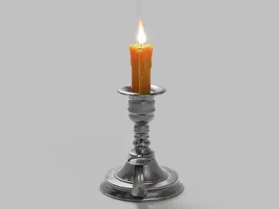 Candle and Candle Holder With Flame 3D model