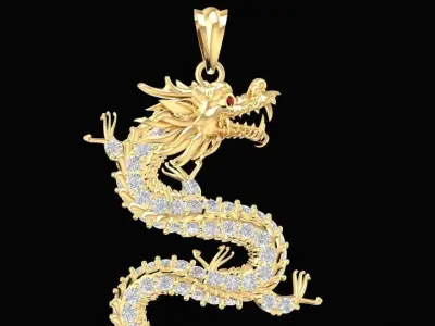 Luxury Oriental Dragon Diamond Pendant  32 3D print model