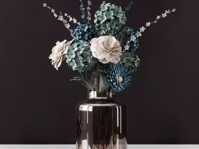 Decor bouquet of flowers in a glass vase  3D model