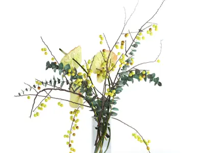 Green anthurium and Crabapple and Eucalyptus 3D model