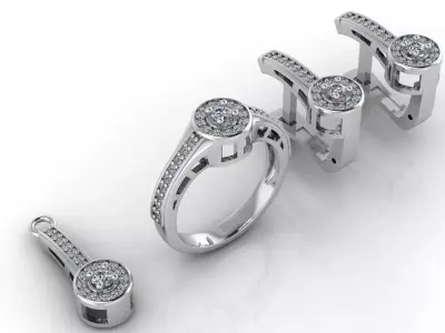 Mini Set Ring Pendant Earrings STL 3DM Womens Jewelry 3D print model